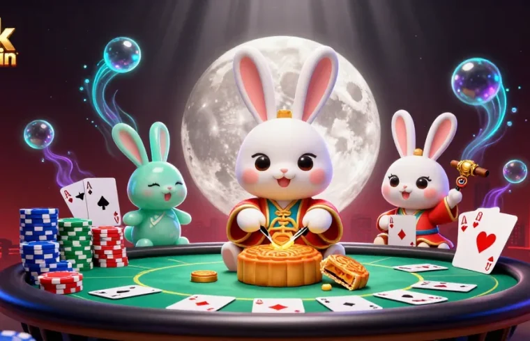 Play in style with link sunwin while witnessing the moon rabbit and jade companion at a vibrant poker scene.